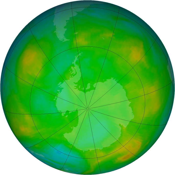 Antarctic ozone map for 10 January 1980